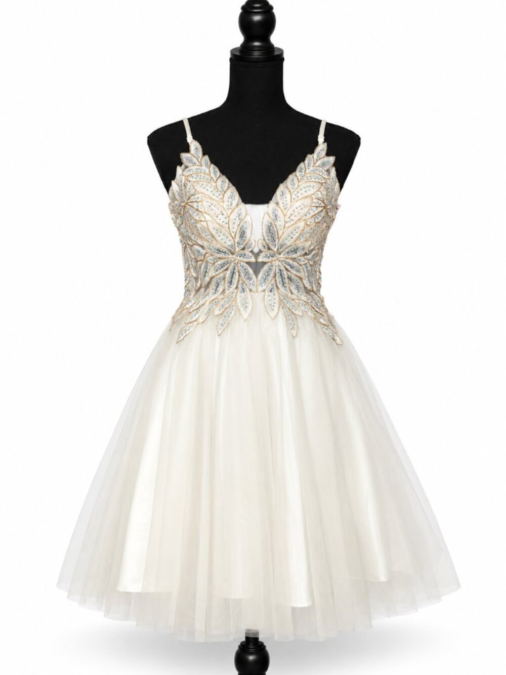 Blondie Nites White Beaded Fit & Flare Sleeveless Formal Mini Dress Size 7